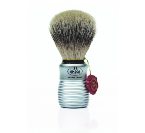 OMEGA Pure Badger Hair Shaving Brush #465 Brushed Aluminum Style Handle (M)
